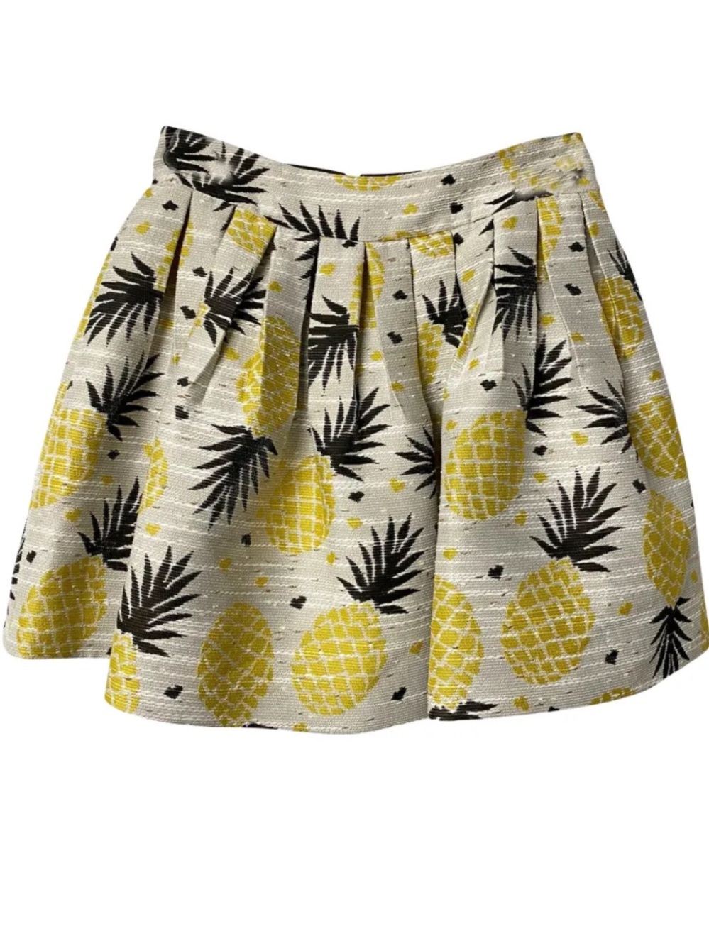 Alice + Olivia Yellow Pineapple Print Pleated Mini Skirt